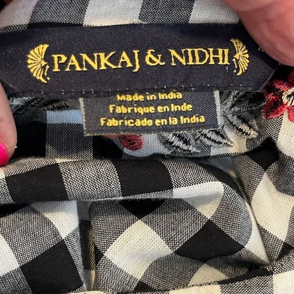 ANTHROPOLOGIE PANKAJ & NIDHI Gingham Swing Tunic Black White Women’s Size XS - Picture 9 of 11